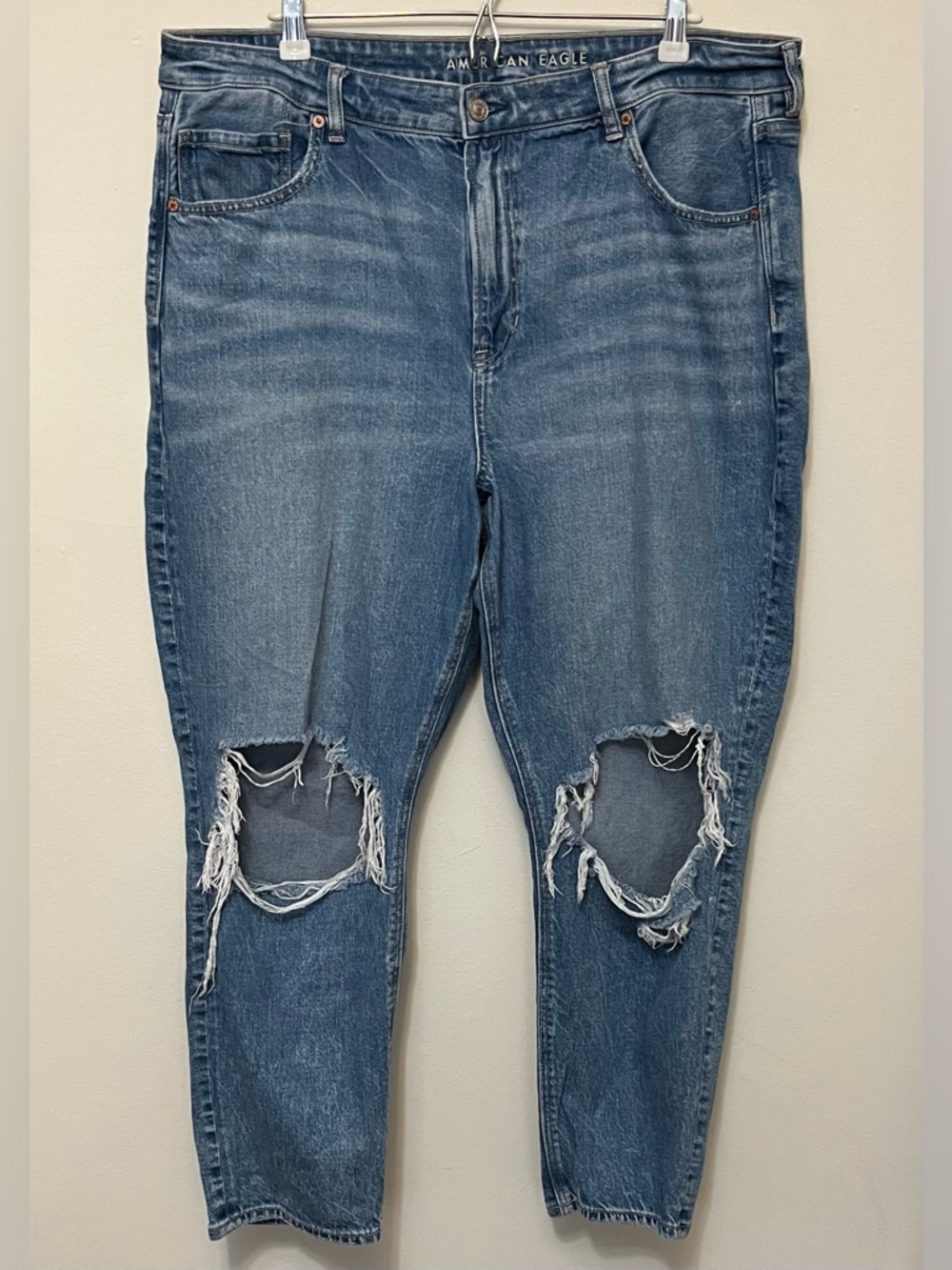 American Eagle • 18 • Strigid Mom Jeans High Rise Destroyed Ripped 90s Grunge
